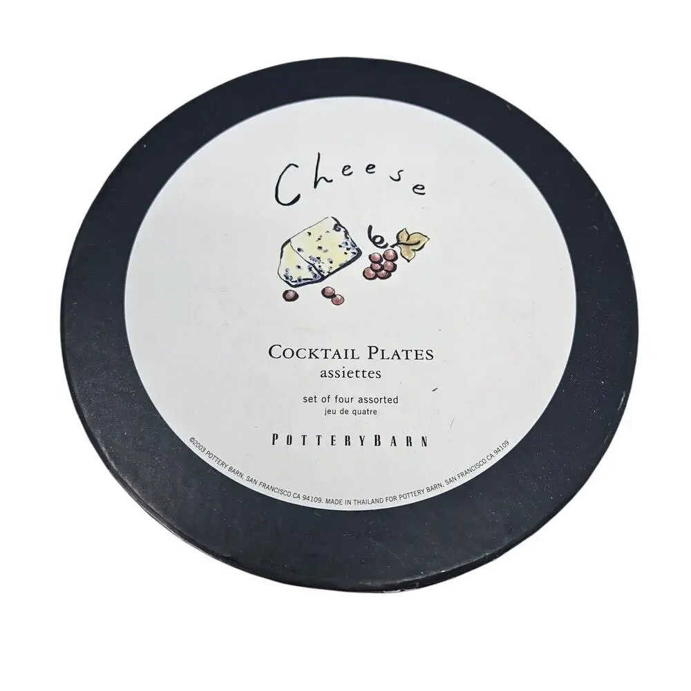 NEW Pottery Barn Cheese 4 Cocktail Plates Ceramic 2003 Gouda Brie Hosting Y2K
